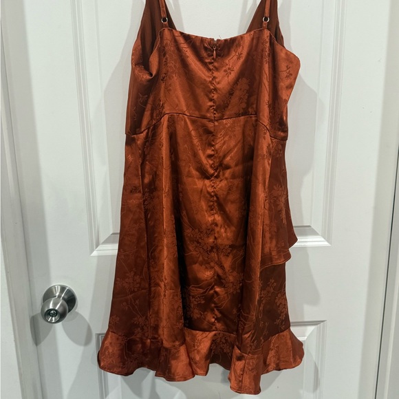 Altar'd State Asymmetrical Ruffle Dress in Rust - Picture 3 of 4